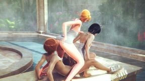 Genshin Impact - Venti Blowjob Tied up and Threesome in a Bath