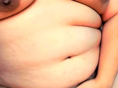 Amateur busty brunette masturbates and does hand job