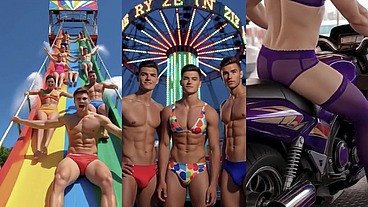 Cross-Dressing Carnival Day - Exhibitionist Guys in Lingerie and Panties Enjoying the Rides, the Fair, and each Other