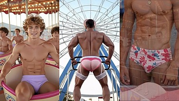 Cross-Dressing Carnival Day - Exhibitionist Guys in Lingerie and Panties Enjoying the Rides, the Fair, and each Other
