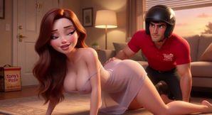 Pizza Delivery Leads to Passionate Helmet-on Night of Desire and Connection - Ai Generated