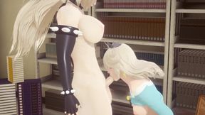 Rosalina sucks Bowsette's futanari cock in hentai gamer threesome