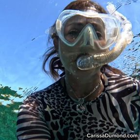 Carissa Dumond in the sheer zebra catsuit underwater in the springs