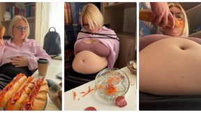 The greedy grump librarian gets stuffed! (Weight gain clip) SD