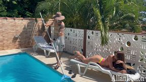 LUCKY POOL CLEANER DID WELL, BY THE POOL WITH VERY HOT FAMOUS CLIENT