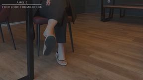 Public Shoeplay in nude ballet flat shoes