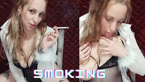 Natural tits squeezing my nipples smoking and spitting