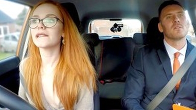 Cute Redhead ELLA HUGHES is CREAMPIED by Examiner - Fake Driving School