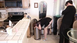 Stepmom stuck into the garbage can needs sex to got free