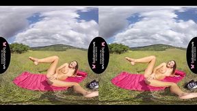 Solo girl, Vanessa Decker masturbates outdoors, in VR