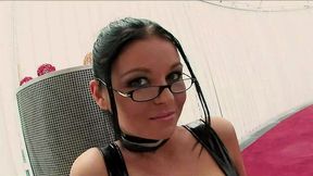 black angelika anal & blowjob in lingerie glasses