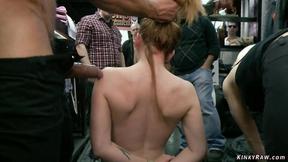 Blonde Double penetration fucked in public sex shop