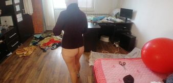 Sexy woman with hairy dancing naked.