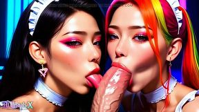 Horny husband gets lucky with his hot Korean maids while his wife is at work.