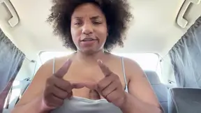Ebony Unicorn blows her black big tits in public