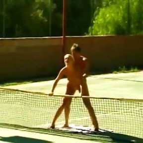 Hot blonde has a sport fuck on the tennis court