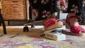 Sewing Pedal Pumping in Red Swedish Clogs