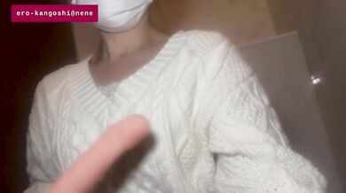 Nurse in uniform creams in public toilet after overtime freak out.