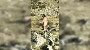 MILF displays off her huge butt while hiking in the Alps
