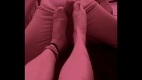 short video of an amateur guy rubbing his foot against his friend'_s big hard cock