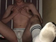 20 year old Jesse Gold licks feet and jerks off on his LA balcony