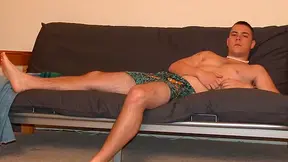 Mid dude is happy to stroke his dick and look bored