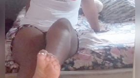 Igbo Omo Actress’ Wrinkled, Meaty Soles Crossed at Ankles with Toe Wiggling