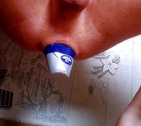 I Insert the Bottle Completely and Flow Like a Girl. Cum After My Fist Into My Stretched Anus. Male Squirt