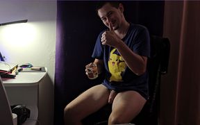 Horny Guy Masturbates and Uses His Own Cum as Coffee Cream