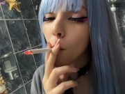 Blue Hair Alt Babe smoking in your bathroom (full vid on my 0nlyfans/ManyVids)