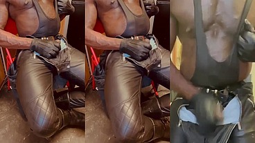 LeatherJeans and High Leather Boots Titplay & Cum