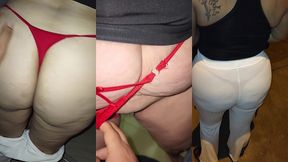 madura usando hilo rojo en leggins transparentes captada en la calle