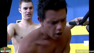 Hot gays lick and fuck asses in the gym