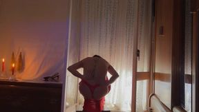 Trans Babe's Red Dress Heels Strip to Gushing Opium Cum Boom Destroyed