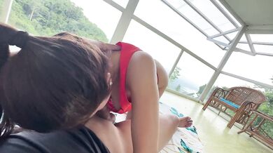 Asian beauty gets creampied outdoors riding solo