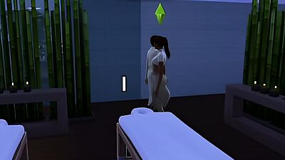 Hot and young masseusse gives bjs and hjs and gets spitroasted by her clients