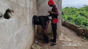 Dickass3x with his ebony slime waist outside uncompleted building banging his creamy bussy on the wall