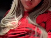 Homeless girl plays with her big boobs
