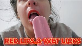 Red Lipstick Ice Cream Licking Fetish – Sucking and Teasing the Cone with My Mouth, Tongue, and Visible Lip Marks