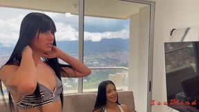 yenifer chacon and a delicious venezuelan brunette girl with big tits having hardcore sex with their coach on a balcony