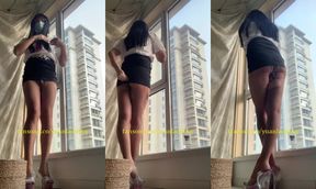 Chinese Ladyboy Black Stockings Squirt Face On Window