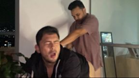 Sex between young friends in secret and cum inside on the terrace of the house