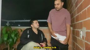 Sex between young friends in secret and cum inside on the terrace of the house