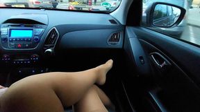 Sexy Legs Stepmom Gives Stepson a Footjob While Driving
