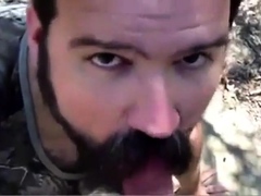 Daddy gives a facial in the woods