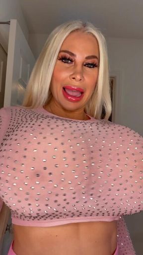 Stripping out of my new pink blin top and mini skirt