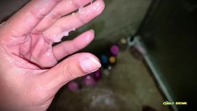 quick jerkoff with cool gel in the shower. my cum is nice and thick