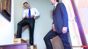 ”GentlemensCloset: Silky Handjob Leaves Clint Moaning Prick Spurting Across Levis”