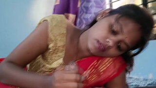 Indian babe wearing a saree gives a blowjob and rides