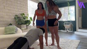 muscle mommies fuck client to make him stronger